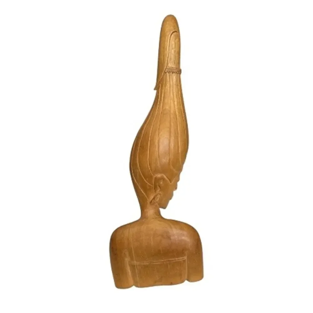 Southeast Island Solid Wood Hand Carved Woman Figure High Hair